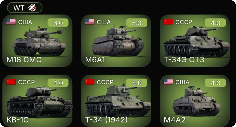 WT — M18 GMC | M6A1 | M10 GMC | M4A2 | КВ-1С