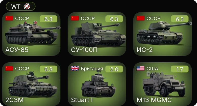 WT — СУ-100П | 2С3М | ИС-2 | АСУ-85 | LVT(A)(1)