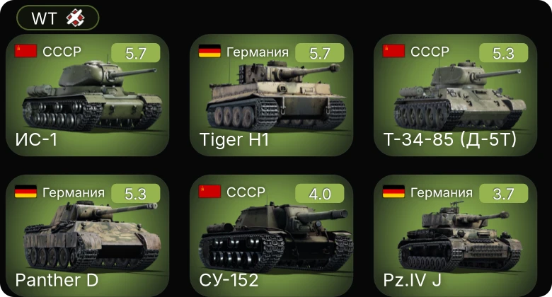 WT — СУ-152 | ИС-1 | Т-34-85 (Д-5Т) | PT-3 | P-26A-33