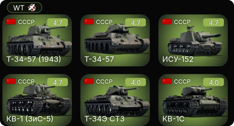 WT — Т-34-57 | КВ-1 (ЗиС-5) | Т-34-57 (1943) | ИСУ-152 | ЗиС-43