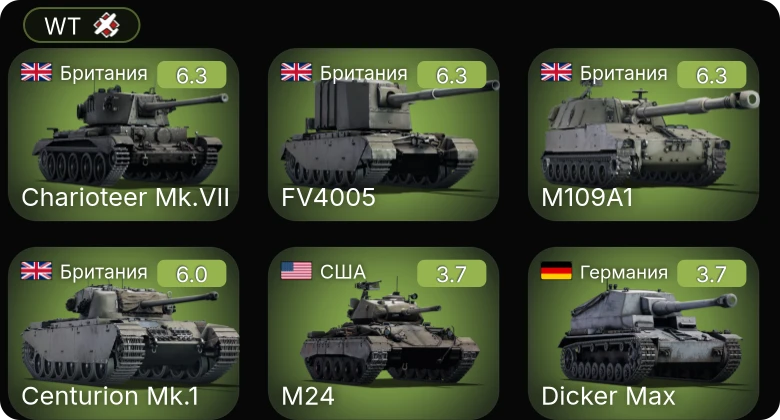 WT — Centurion Mk.1 | Charioteer Mk.VII | FV4005 | M109A1 | M24