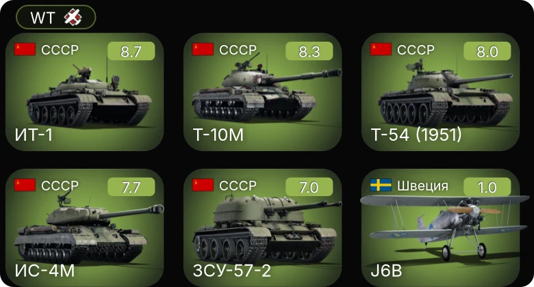 WT — 6 ранг: 2шт 5 ранг: 3шт