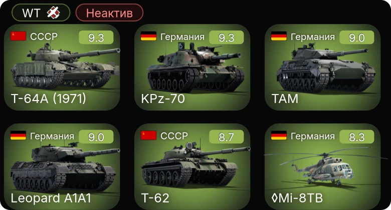 WT — Неактив | 6 ранг: 7шт 5 ранг: 1шт