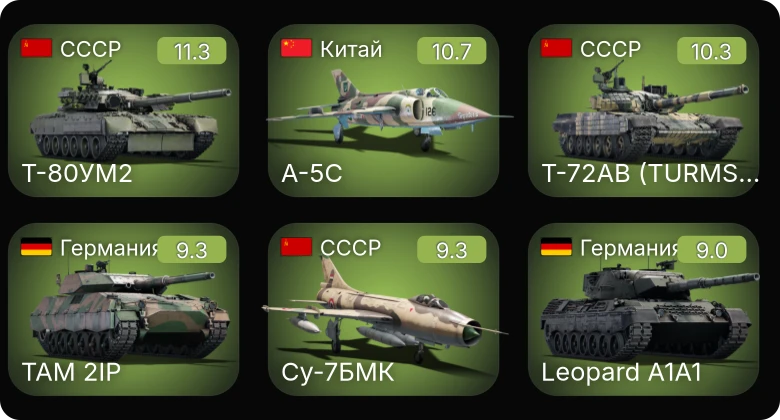 WT — 7 ранг: 3шт 6 ранг: 6шт 5 ранг: 4шт Т-72АВ (TURMS-T)