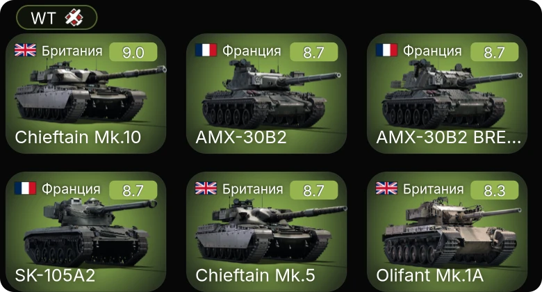 WT — 6 ранг: 9шт 5 ранг: 2шт