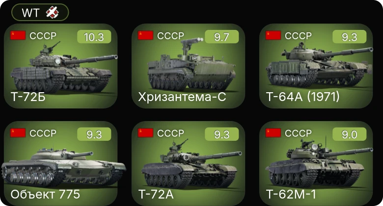 WT — 7 ранг: 2шт 6 ранг: 11шт 5 ранг: 2шт