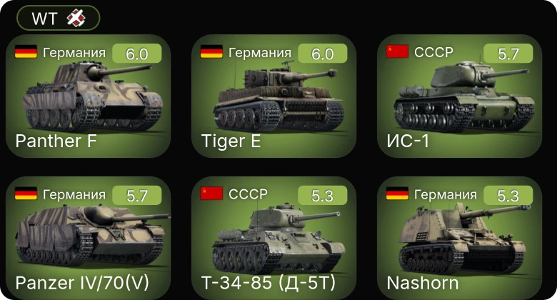 WT — Nashorn | АСУ-57 | СУ-85 | ИС-1 | Т-34-85 (Д-5Т)