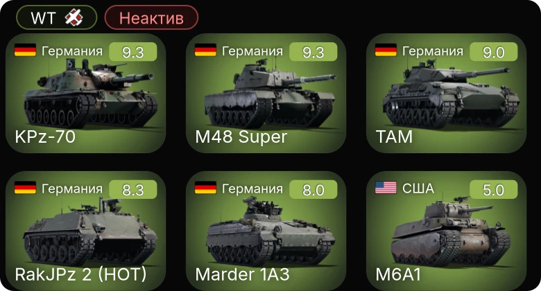 WT — Неактив | 6 ранг: 4шт 5 ранг: 1шт