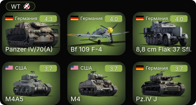 WT — P-51 | Bf 109 F-4 | 8,8 cm Flak 37 Sfl. | M4A1 | M4