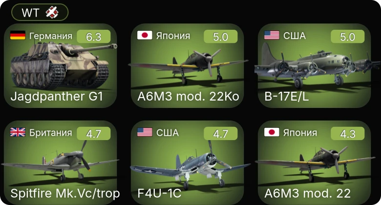 WT — F4U-1C | Fw 190 A-5/U12 | Jagdpanther G1 | Fw 190 A-5 | P-63A-10