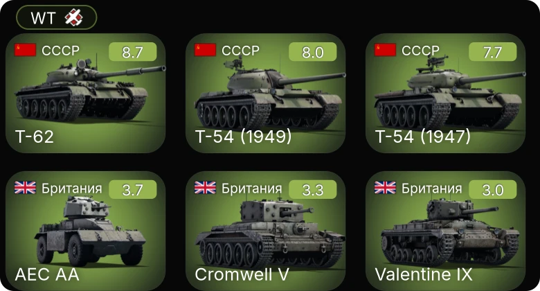 WT — 6 ранг: 1шт 5 ранг: 2шт