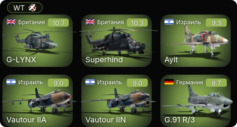 WT — 8 ранг: 1шт 6 ранг: 15шт 5 ранг: 23шт