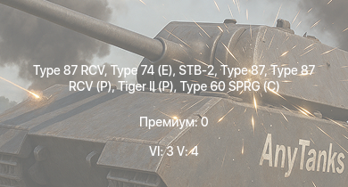 WT — 6 ранг: 3шт 5 ранг: 4шт Type 74 (E) | Type 87 RCV | STB-2 | Type 87 | Type 87 RCV (P) | Ho-Ri Production |  |  | Type 61 | Type 60 SPRG (C)