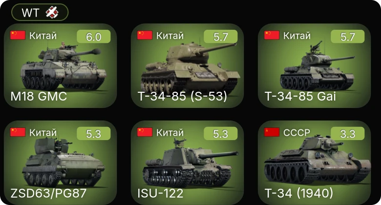 WT — ␗M18 GMC | ZSD63/PG87 | ␗ISU-122 | ␗Т-34-85 (S-53) | Т-34-85 Gai
