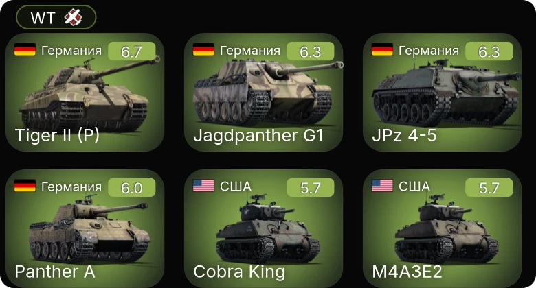 WT — Jagdpanther G1 | JPz 4-5 | M36 GMC | Cobra King | M4A3E2