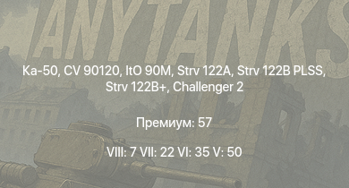 WT — 8 ранг: 7шт 7 ранг: 22шт 6 ранг: 35шт Ка-50