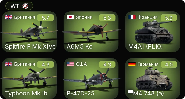 WT — P-51D-20-NA | Spitfire F Mk.XIVc | A6M5 Ко | P-47D-25 | P-63A-5