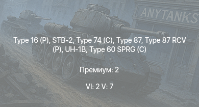 WT — 6 ранг: 2шт 5 ранг: 7шт Type 16 (P) | STB-2 | Type 74 (C) | Type 87 | UH-1B | Type 87 RCV (P) |  | Type 99 | Ho-Ri Production | Type 61