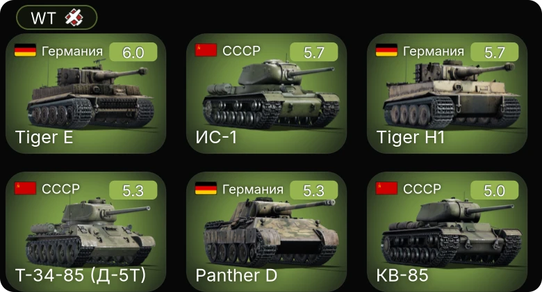 WT — ИС-1 | КВ-85 | КВ-1 (ЗиС-5) | СУ-85 | Т-34-85 (Д-5Т)