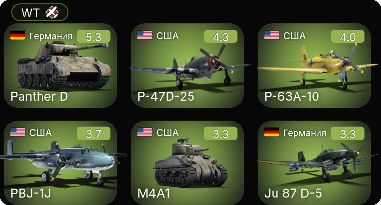 WT — P-47D-25 | P-63A-10 | PBJ-1J | M4A1 | Ju 87 D-5