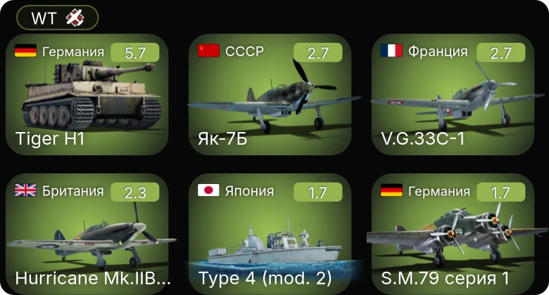 WT — S.M.79 серия 1 | Як-7Б | Hurricane Mk.IIB/Trop | Type 4 (mod. 2) | V.G.33C-1