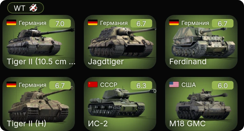 WT — Jagdtiger | ИС-2 | P-63A-5 | M18 GMC | И-185 (М-82)