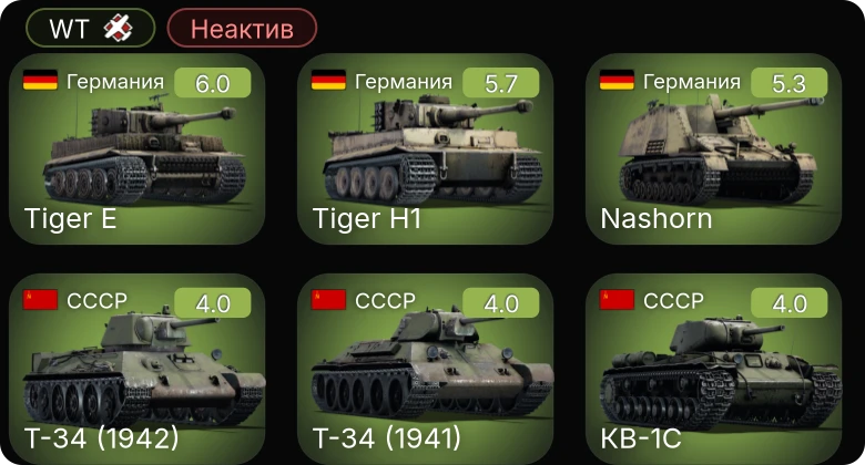 WT — Неактив | Nashorn | 8,8 cm Flak 37 Sfl. | Sturer Emil | Т-34 (1941) | КВ-1С