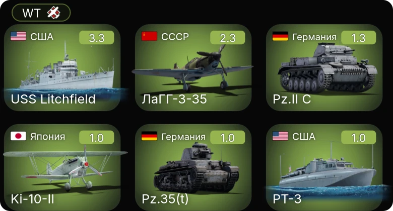 WT — ЛаГГ-3-35 | P-26A-33 | PT-6 | USS Litchfield | PT-3