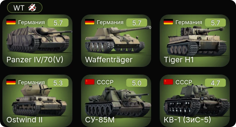 WT — 8,8 cm Flak 37 Sfl. | Waffenträger | КВ-1 (ЗиС-5) | СУ-85М | M5A1