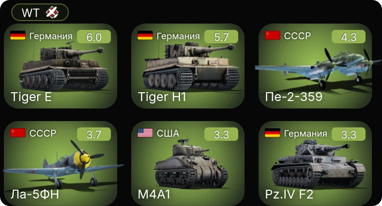 WT — Пе-2-359 | Ла-5ФН | M4A3 (105) | M4A1 | Як-7Б