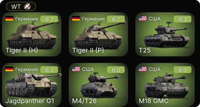 WT — M4/T26 | T25 | Jagdpanther G1 | M36B2 | M18 GMC