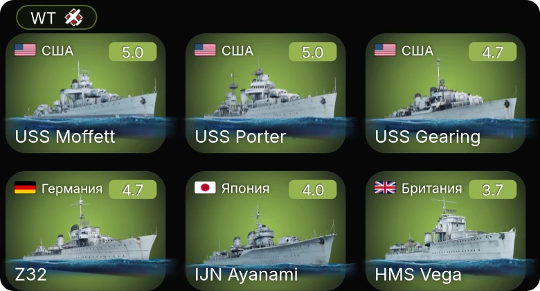 WT — USS Moffett | USS Gearing | USS Porter | S-147 | Z32