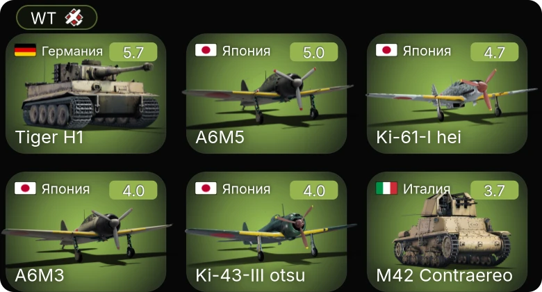 WT — Ki-61-I hei | PT-314 | A6M5 | A6M3 | Ki-43-III otsu