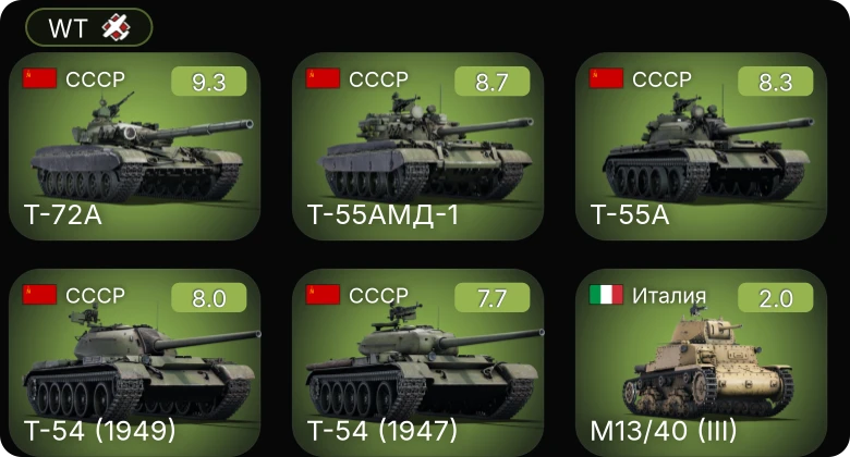 WT — 6 ранг: 3шт 5 ранг: 2шт