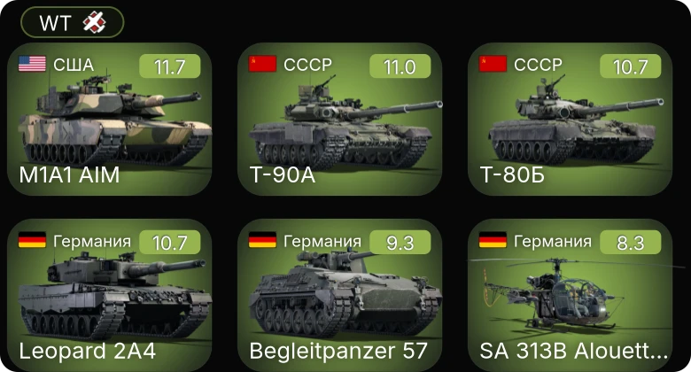 WT — 8 ранг: 1шт 7 ранг: 4шт 6 ранг: 1шт