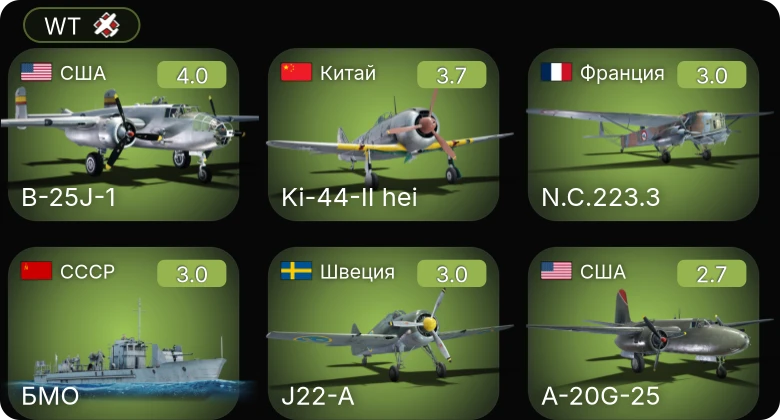WT — БМО | Пр.123К | Ki-44-II hei | F4F-3 | B-25J-1
