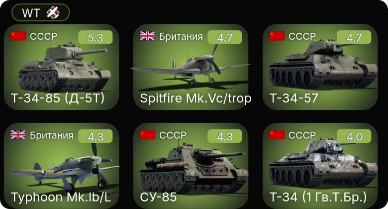 WT — M24 | Т-34-85 (Д-5Т) | Т-34-57 | СУ-85 | Typhoon Mk.Ib/L