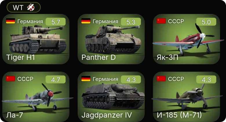 WT — Як-3П | И-185 (М-71) | И-185 (М-82) | Ла-7 | M3 Lee