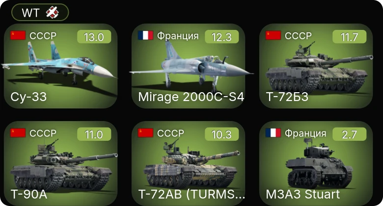 WT — 8 ранг: 2шт 7 ранг: 5шт Су-33 | Т-72АВ (TURMS-T)