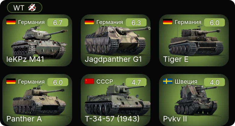 WT — Jagdpanther G1 | leKPz M41 | M24 | Т-34-57 (1943) | T77E1