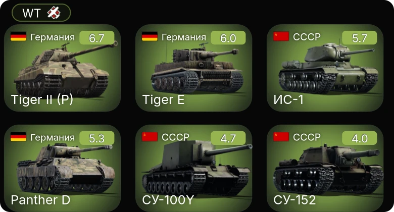 WT — ИС-1 | СУ-152 | И-185 (М-82) | Bf 109 E-1 | P-26B-35
