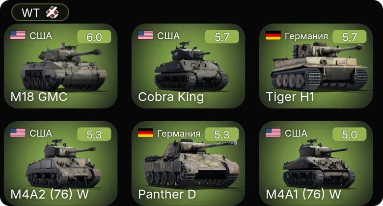 WT — Fw 190 A-8 | M18 GMC | M4A1 (76) W | M4A2 (76) W | Cobra King