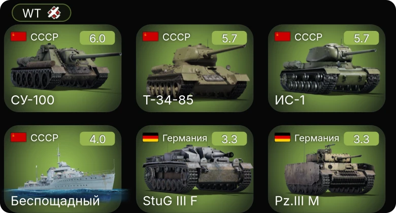 WT — СУ-100 | ИС-1 | Т-34-85 | Ил-4 | МиГ-3-34