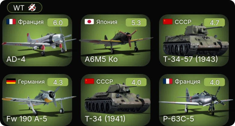 WT — Fw 190 A-5 | A6M5 Ко | AD-4 | Т-34-57 (1943) | P-63A-5