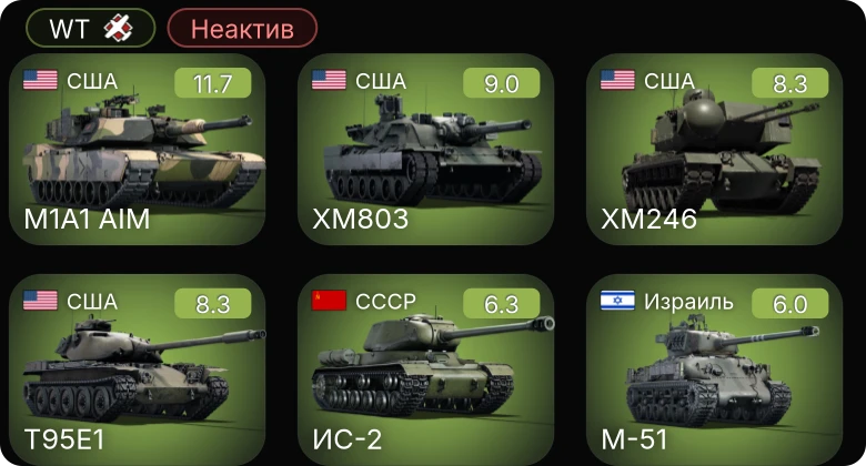 WT — Неактив | 7 ранг: 1шт 6 ранг: 4шт