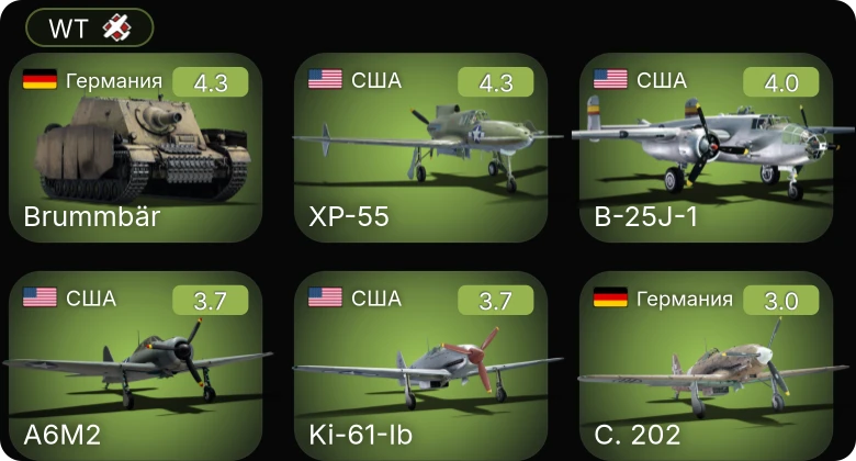 WT — XP-55 | A6M2 | P-40E-1 | B-25J-1 | Ki-61-Ib