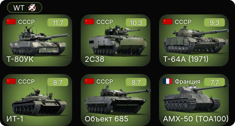 WT — 7 ранг: 2шт 6 ранг: 3шт 5 ранг: 4шт