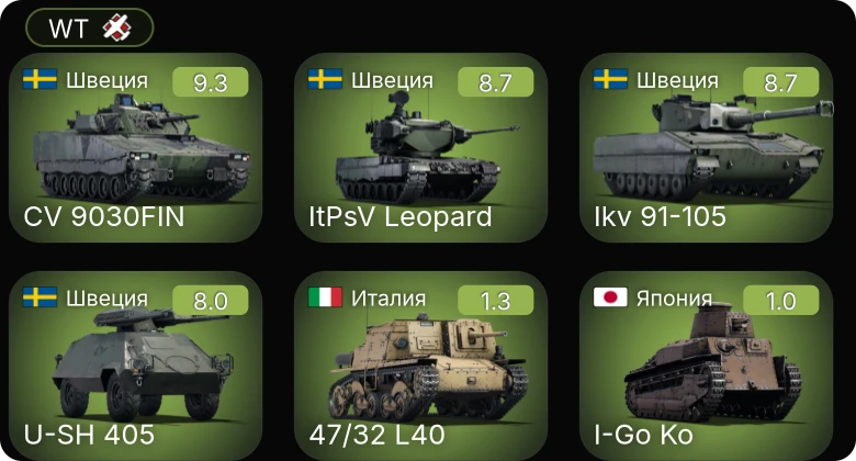 WT — 6 ранг: 4шт 5 ранг: 1шт