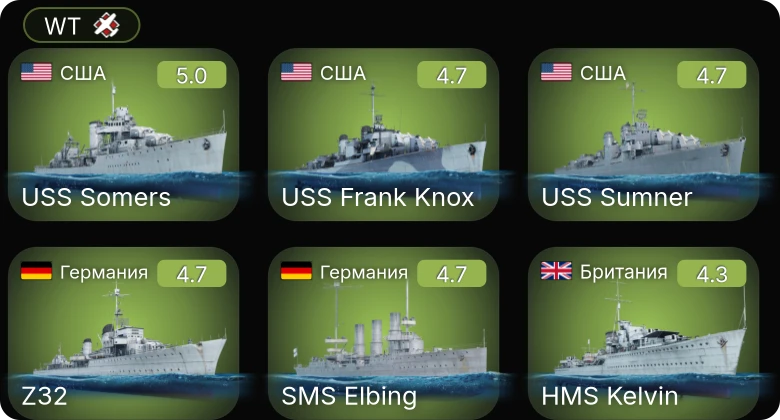 WT — USS Frank Knox | USS Sumner | USS Somers | SMS Elbing | P-400