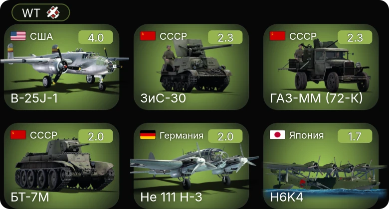 WT — B-25J-1 | ЗиС-30 | ГАЗ-ММ (72-К) | He 51 A-1 | He 51 B-1